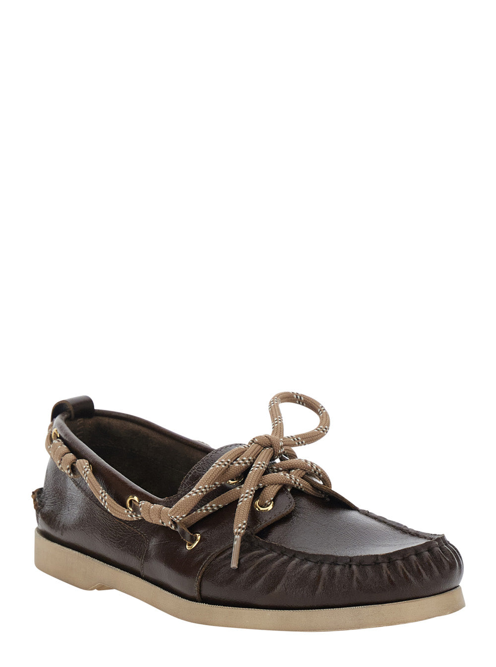 Golden Goose Men Brown Boat Moccasins With Side Laces In Leather Men