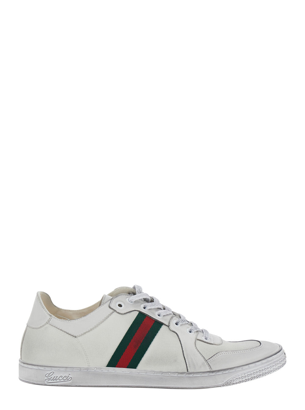Gucci Men 'Coda' White Low Top Sneakers With Web Detail On The Side In White Leather For Men