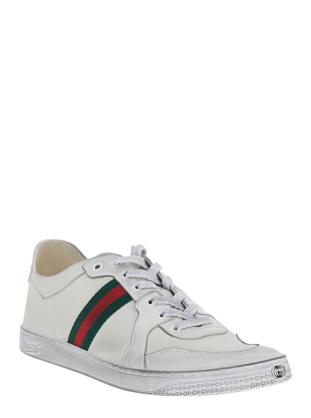 Gucci Men 'Coda' White Low Top Sneakers With Web Detail On The Side In White Leather For Men