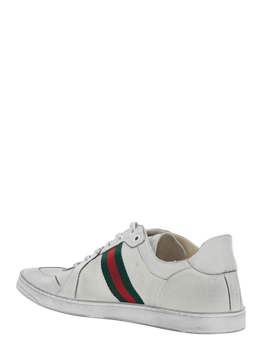 Gucci Men 'Coda' White Low Top Sneakers With Web Detail On The Side In White Leather For Men