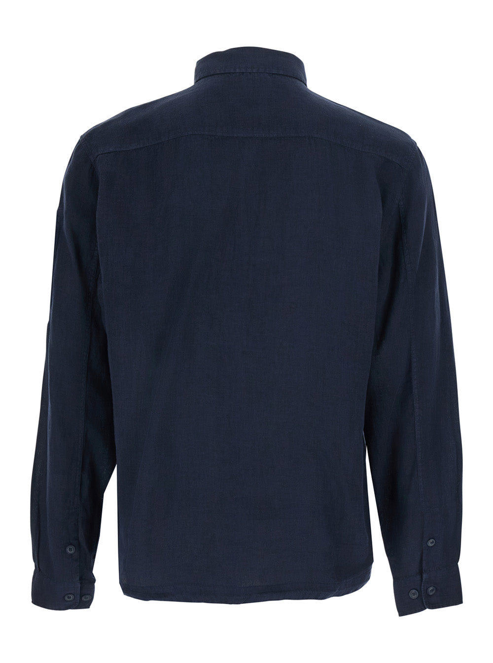 C.P. Company Men Blue Shirt With Classic Collar And Logo Plate On The Sleeve In Linen Man