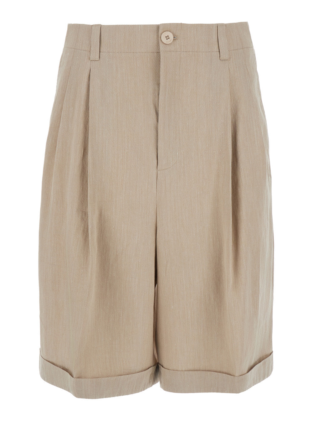 Jacquemus Men 'Le Short Pastro' Beige Shorts With Turn-Up Hem In Linen Blend For Men