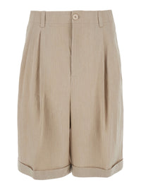 Jacquemus Men 'Le Short Pastro' Beige Shorts With Turn-Up Hem In Linen Blend For Men