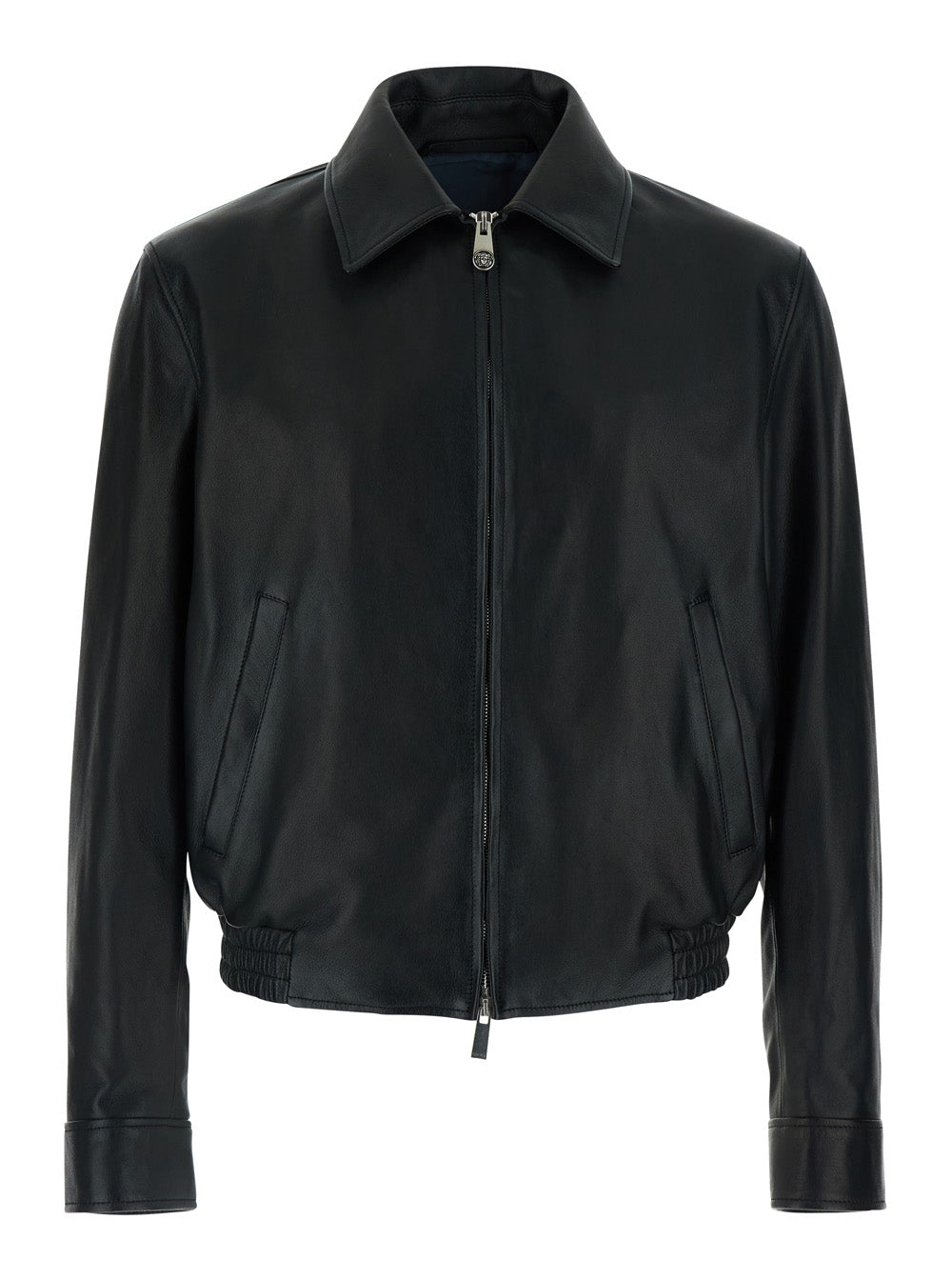 Versace Men Black Jacket - Jacket With Front Closure And High Collar - Leather - Men
