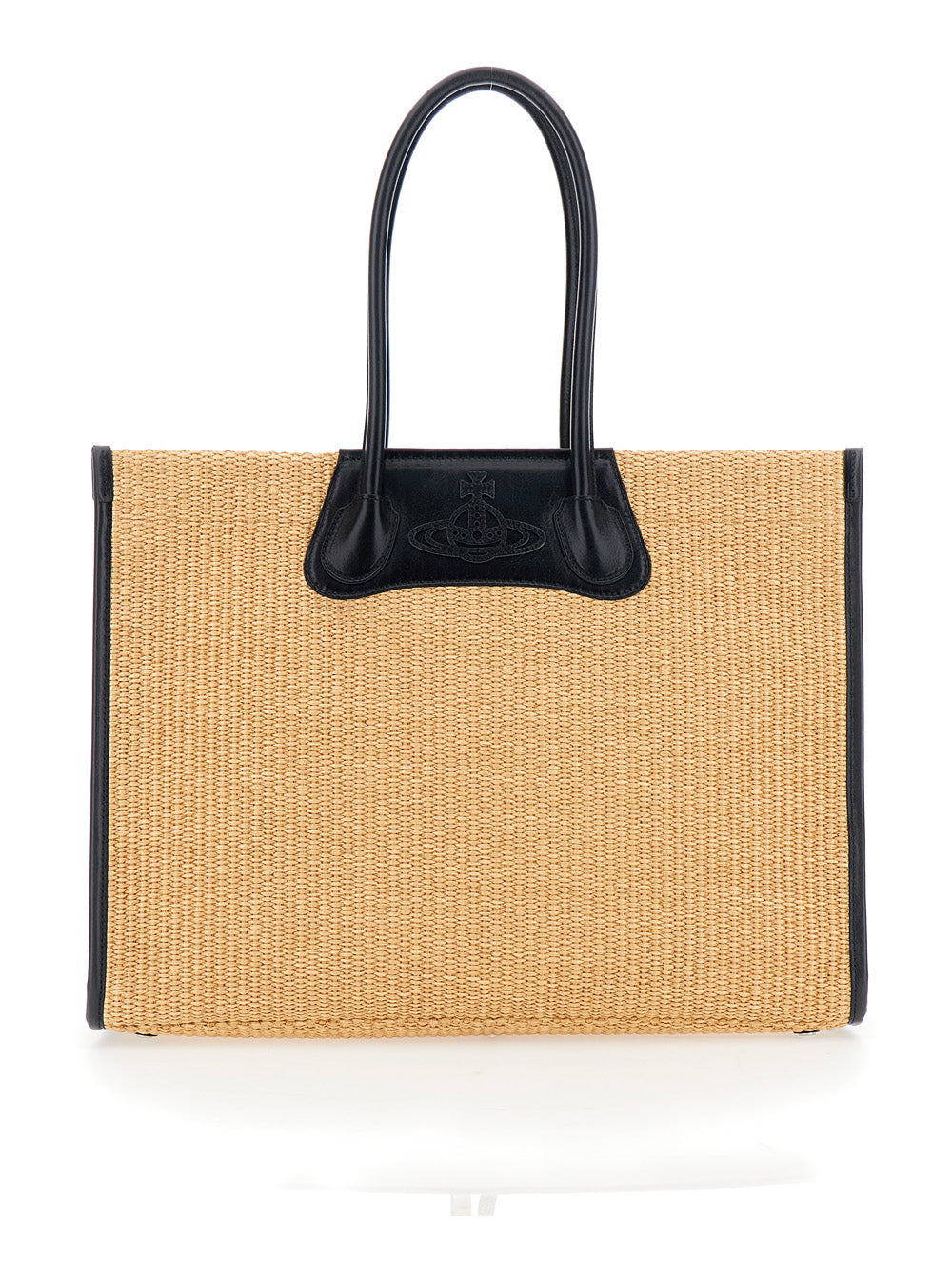 Vivienne Westwood Women 'Troy' Beige Tote Bag With Orb Logo Embossed On The Front And Raffia Effect In Cotton For Women