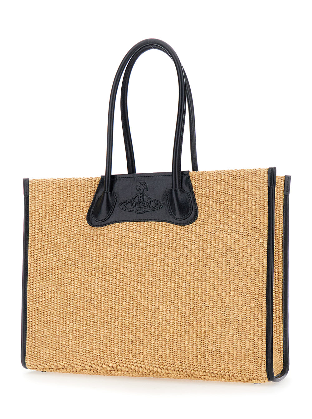 Vivienne Westwood Women 'Troy' Beige Tote Bag With Orb Logo Embossed On The Front And Raffia Effect In Cotton For Women