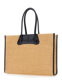 Vivienne Westwood Women 'Troy' Beige Tote Bag With Orb Logo Embossed On The Front And Raffia Effect In Cotton For Women