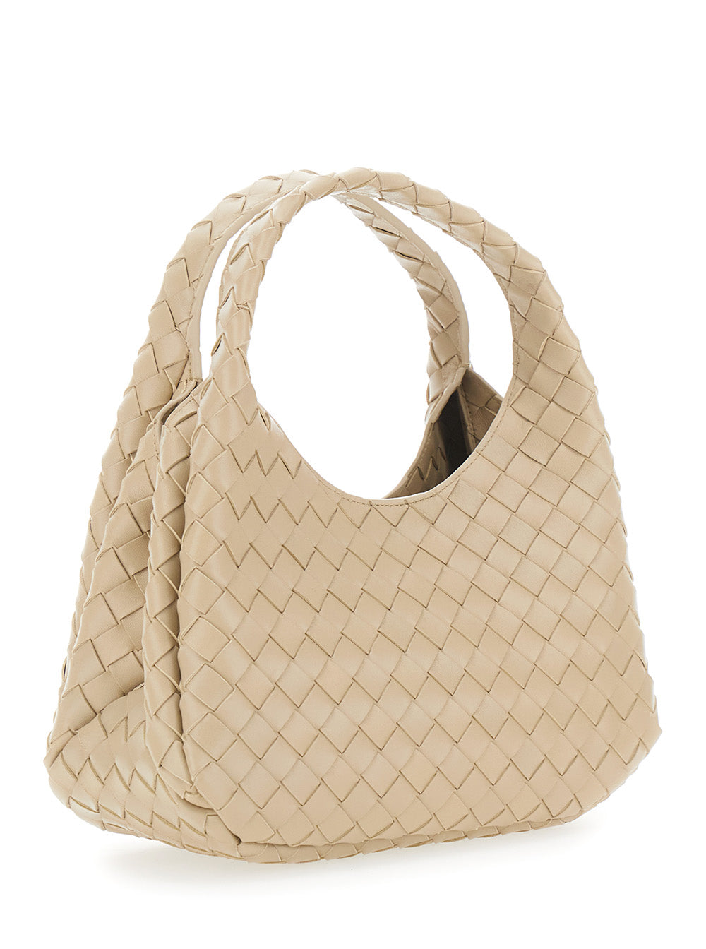 Bottega Veneta Women Shoulder Bag 'Small Campana Intrecciato 15 Nappa 19' Beige With Ecoleather Intreccio Design. In Leather. Women.