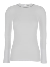BRUNELLO CUCINELLI Brunello Cucinelli Women White Long Sleeve T-Shirt With Round Neck And Monile Details In Cotton Women