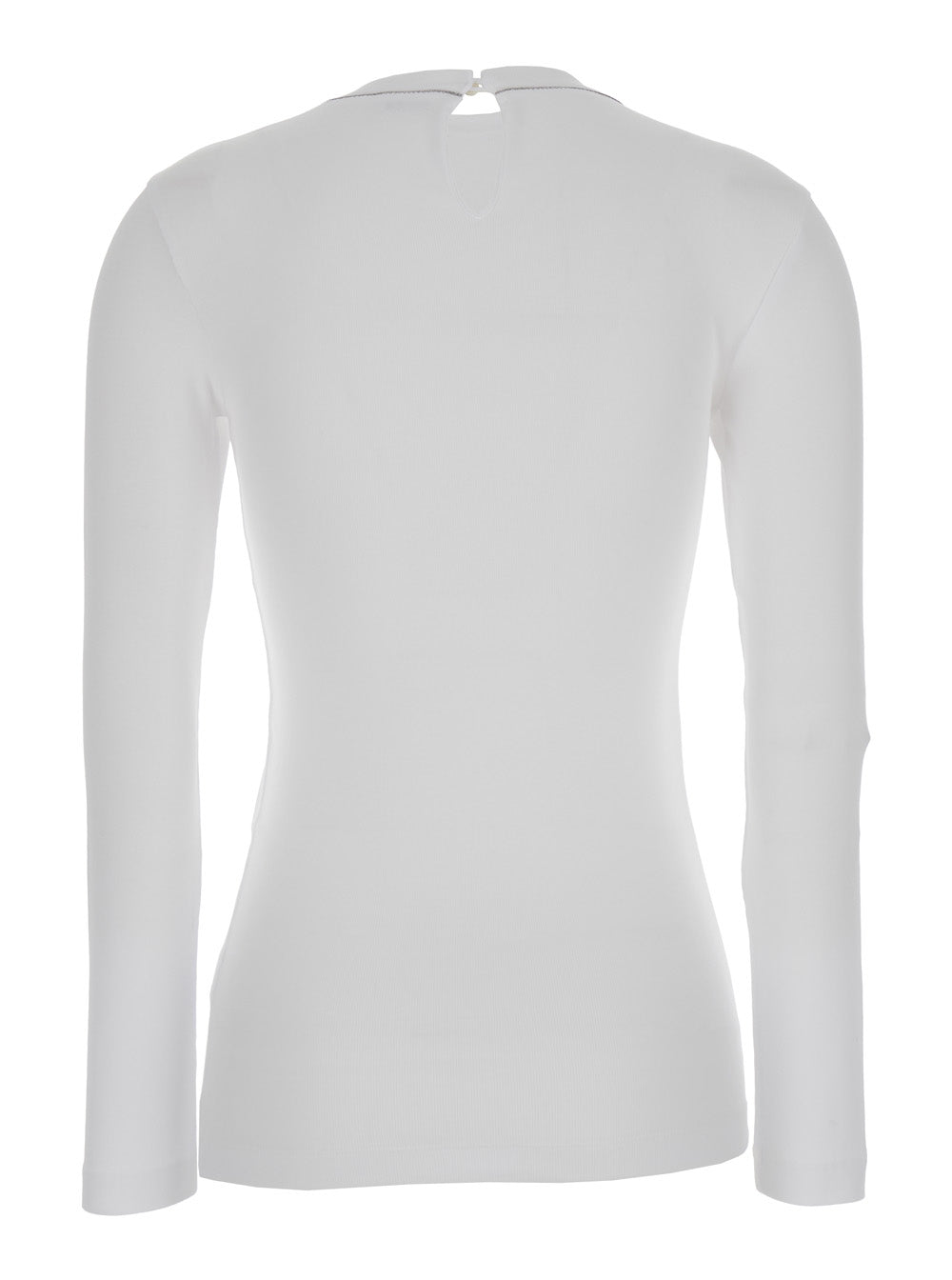 BRUNELLO CUCINELLI Brunello Cucinelli Women White Long Sleeve T-Shirt With Round Neck And Monile Details In Cotton Women
