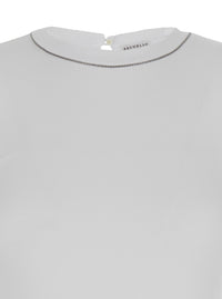 BRUNELLO CUCINELLI Brunello Cucinelli Women White Long Sleeve T-Shirt With Round Neck And Monile Details In Cotton Women