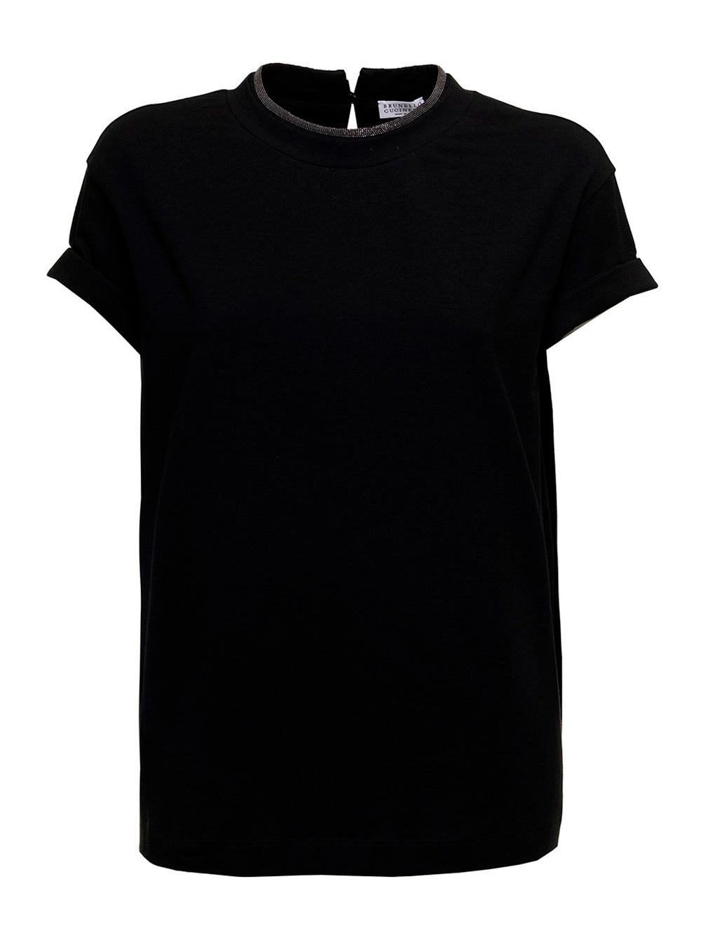 BRUNELLO CUCINELLI Brunello Cucinelli Women Brunello Cucinelli Woman's Black Cotton T-Shirt With Monile Crew Neck
