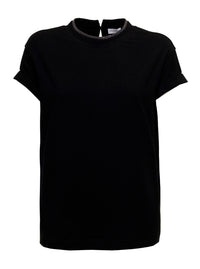 BRUNELLO CUCINELLI Brunello Cucinelli Women Brunello Cucinelli Woman's Black Cotton T-Shirt With Monile Crew Neck