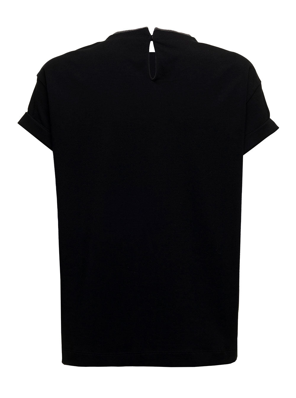 BRUNELLO CUCINELLI Brunello Cucinelli Women Brunello Cucinelli Woman's Black Cotton T-Shirt With Monile Crew Neck