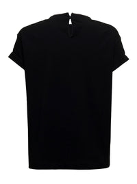 BRUNELLO CUCINELLI Brunello Cucinelli Women Brunello Cucinelli Woman's Black Cotton T-Shirt With Monile Crew Neck