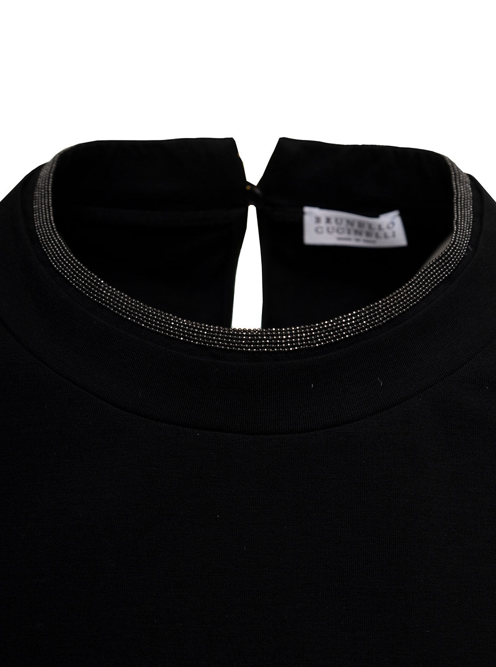 BRUNELLO CUCINELLI Brunello Cucinelli Women Brunello Cucinelli Woman's Black Cotton T-Shirt With Monile Crew Neck
