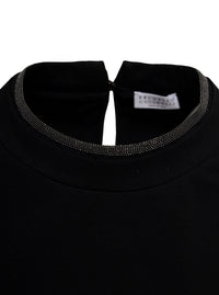 BRUNELLO CUCINELLI Brunello Cucinelli Women Brunello Cucinelli Woman's Black Cotton T-Shirt With Monile Crew Neck