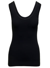 Brunello Cucinelli Women Black Top With Round Neckline And Monile Details In Cotton Women