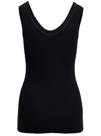 Brunello Cucinelli Women Black Top With Round Neckline And Monile Details In Cotton Women
