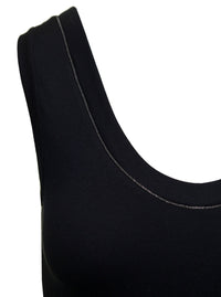 Brunello Cucinelli Women Black Top With Round Neckline And Monile Details In Cotton Women