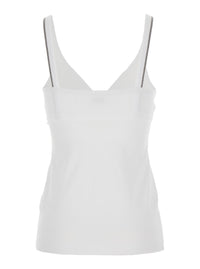 Brunello Cucinelli Women White Top With V-Neck And Monile Details On The Edges In Cotton For Women