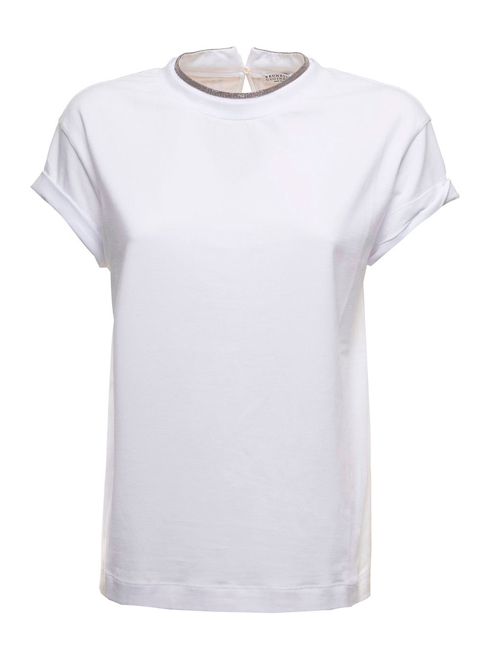 BRUNELLO CUCINELLI Brunello Cucinelli Women White T-Shirt With Round Neck And Monile Details In Cotton For Women