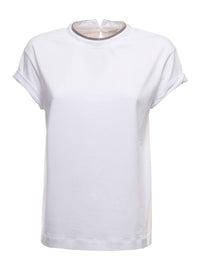 BRUNELLO CUCINELLI Brunello Cucinelli Women White T-Shirt With Round Neck And Monile Details In Cotton For Women