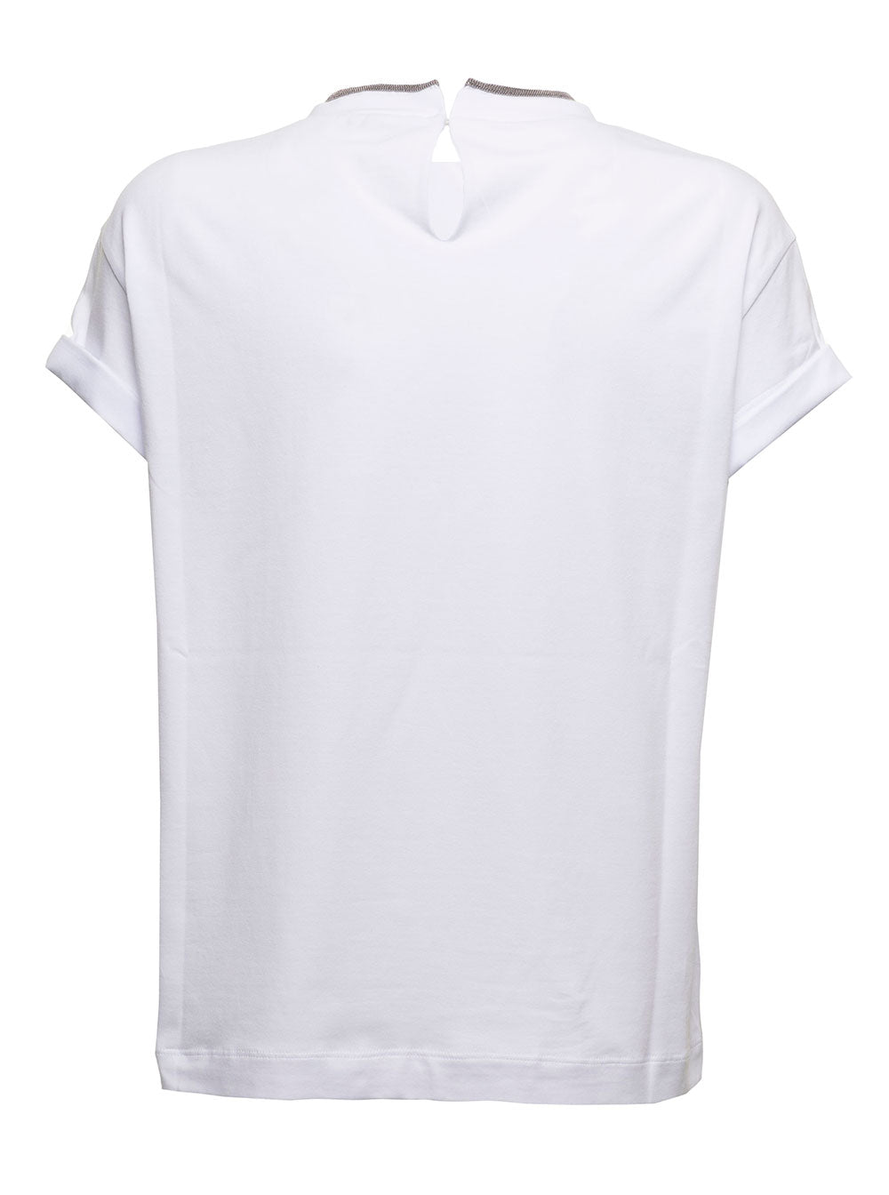 BRUNELLO CUCINELLI Brunello Cucinelli Women White T-Shirt With Round Neck And Monile Details In Cotton For Women