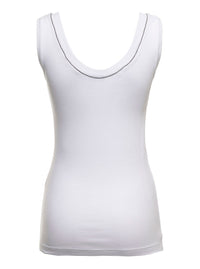 Brunello Cucinelli Women White Top With Round Neckline And Monile Details In Cotton For Women