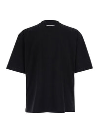 Dsquared2 Men Black T-Shirt With Round Neck And Logo On The Front In Cotton For Men