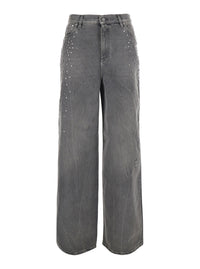Golden Goose Women Grey Jeans With Studs And Logo Patch On The Back In Denim For Women
