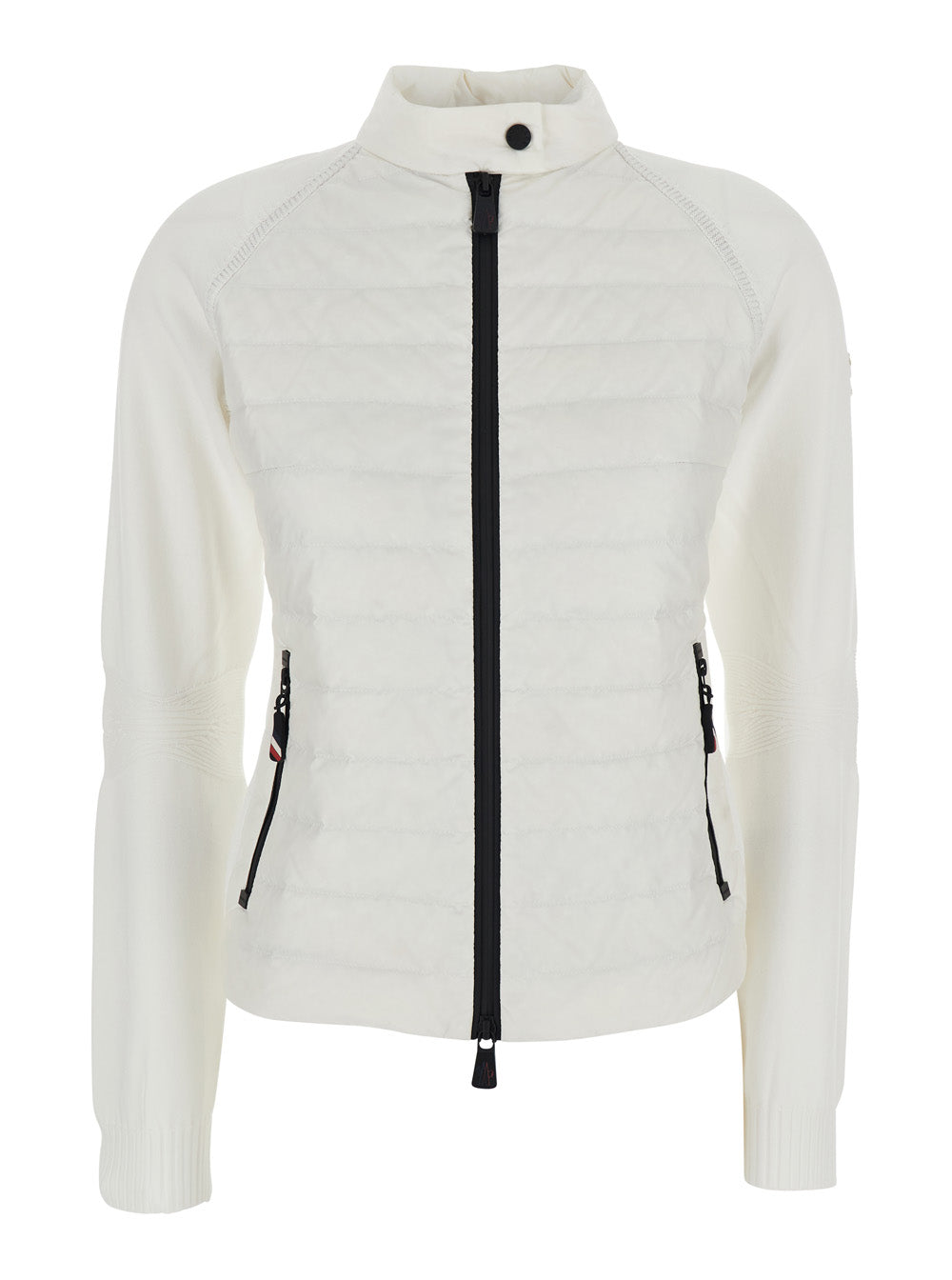 Moncler Grenoble Women White Cardigan With Stand-Up Collar And Logo On The Sleeve In Tech Fabric Woman
