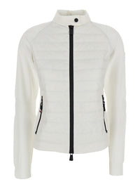 Moncler Grenoble Women White Cardigan With Stand-Up Collar And Logo On The Sleeve In Tech Fabric Woman