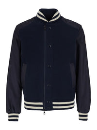 Moncler Men Cardigan Blue With Zip And High Collar In Polyamide Men