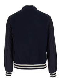 Moncler Men Cardigan Blue With Zip And High Collar In Polyamide Men