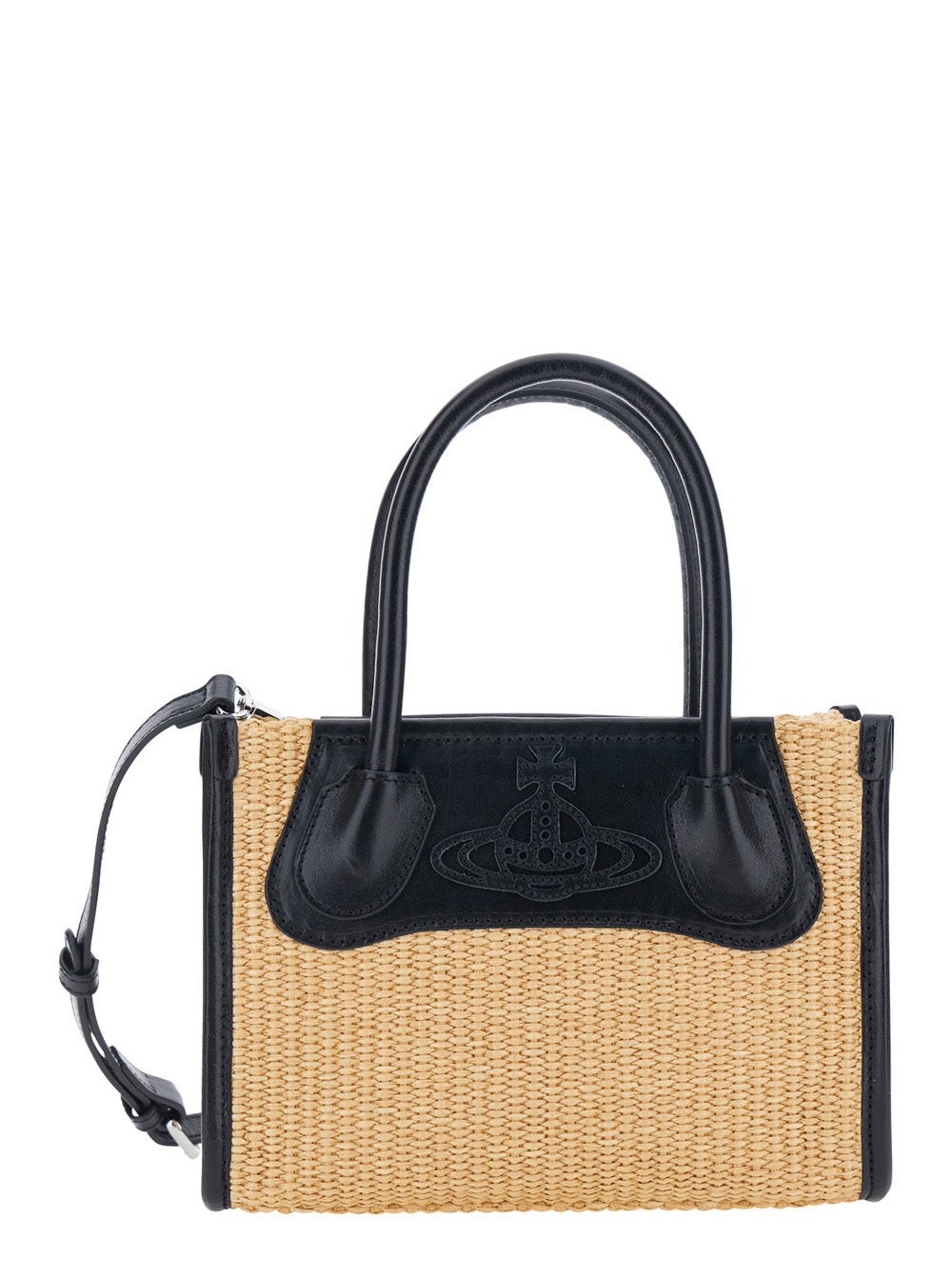 VIVIENNE WESTWOOD Vivienne Westwood Women 'Troy' Beige Small Handbag With Logo Orb Embossed On The Front And Raffia Effect In Cotton Blend For Women
