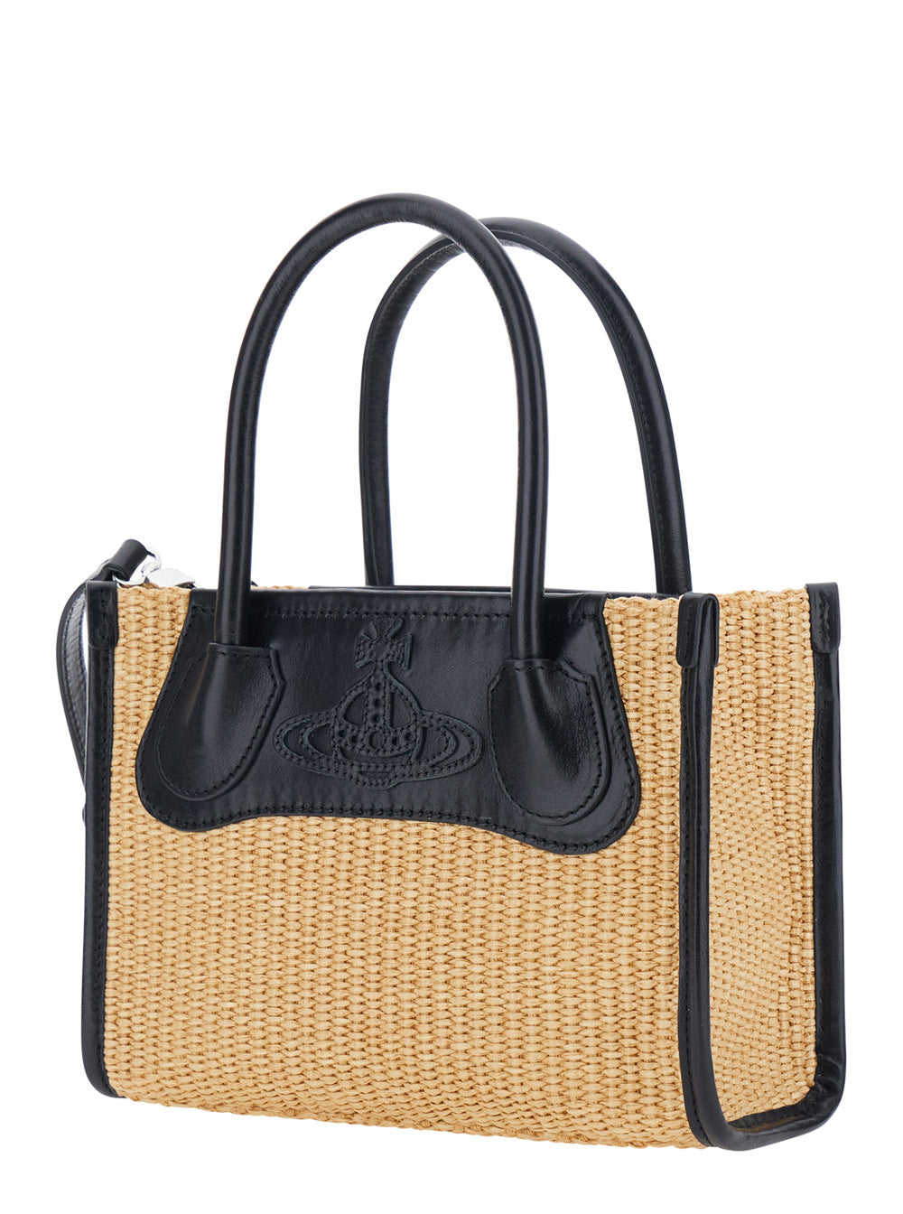VIVIENNE WESTWOOD Vivienne Westwood Women 'Troy' Beige Small Handbag With Logo Orb Embossed On The Front And Raffia Effect In Cotton Blend For Women