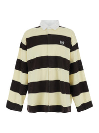 Balenciaga Men Brown Long Sleeve Polo Shirt With Logo Embroidery On The Front And All-Over Stripes In Cotton For Men
