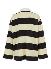 Balenciaga Men Brown Long Sleeve Polo Shirt With Logo Embroidery On The Front And All-Over Stripes In Cotton For Men