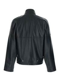 Bottega Veneta Men Black Bomber Jacket With High Collar With Intreccio Design In Leather For Men