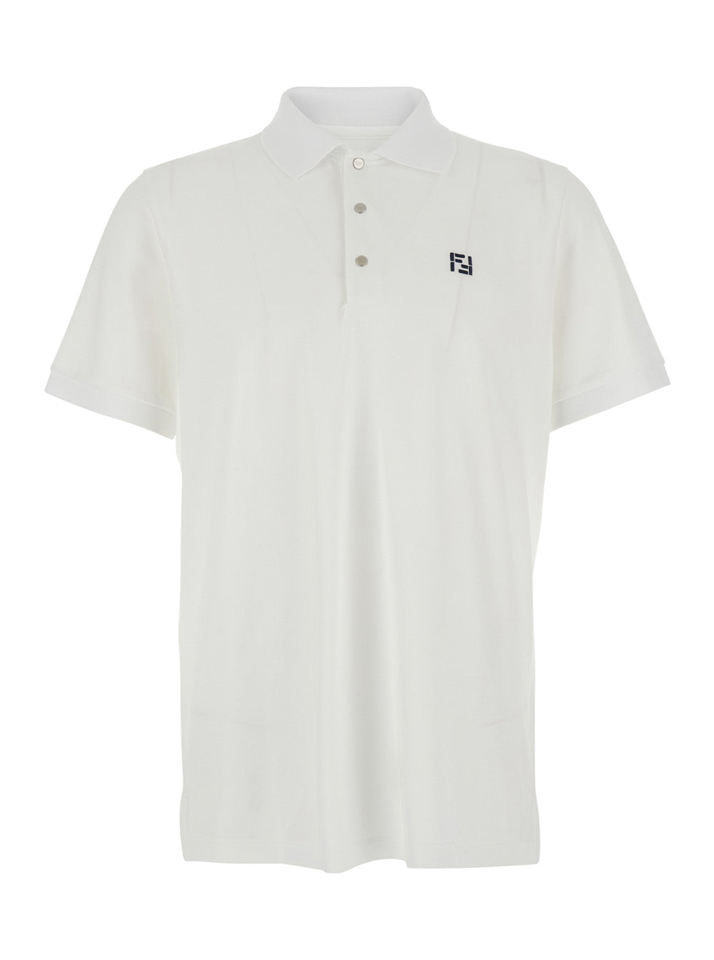 Fendi Men White Polo Shirt With Classic Collar And Logo On The Front In Cotton For Men