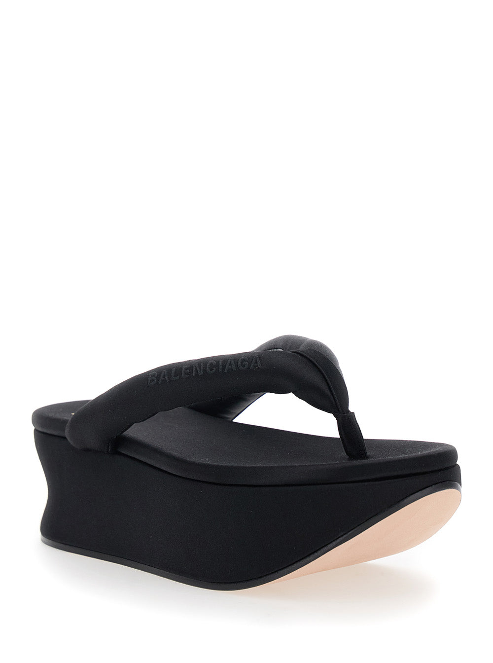 Balenciaga Women 'Gaeta' Black Wedges With Thong Design And Medium Heel In Viscose Blend For Women