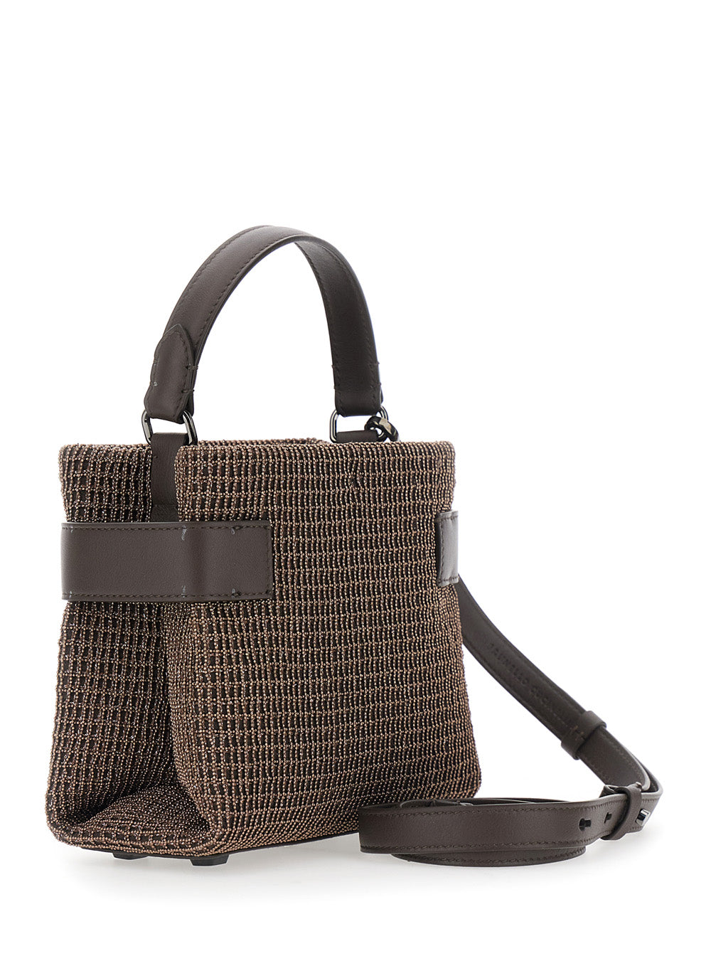 BRUNELLO CUCINELLI Brunello Cucinelli Women 'Essence' Brown Crossbody Bag With All-Over Net Design In Leather For Women