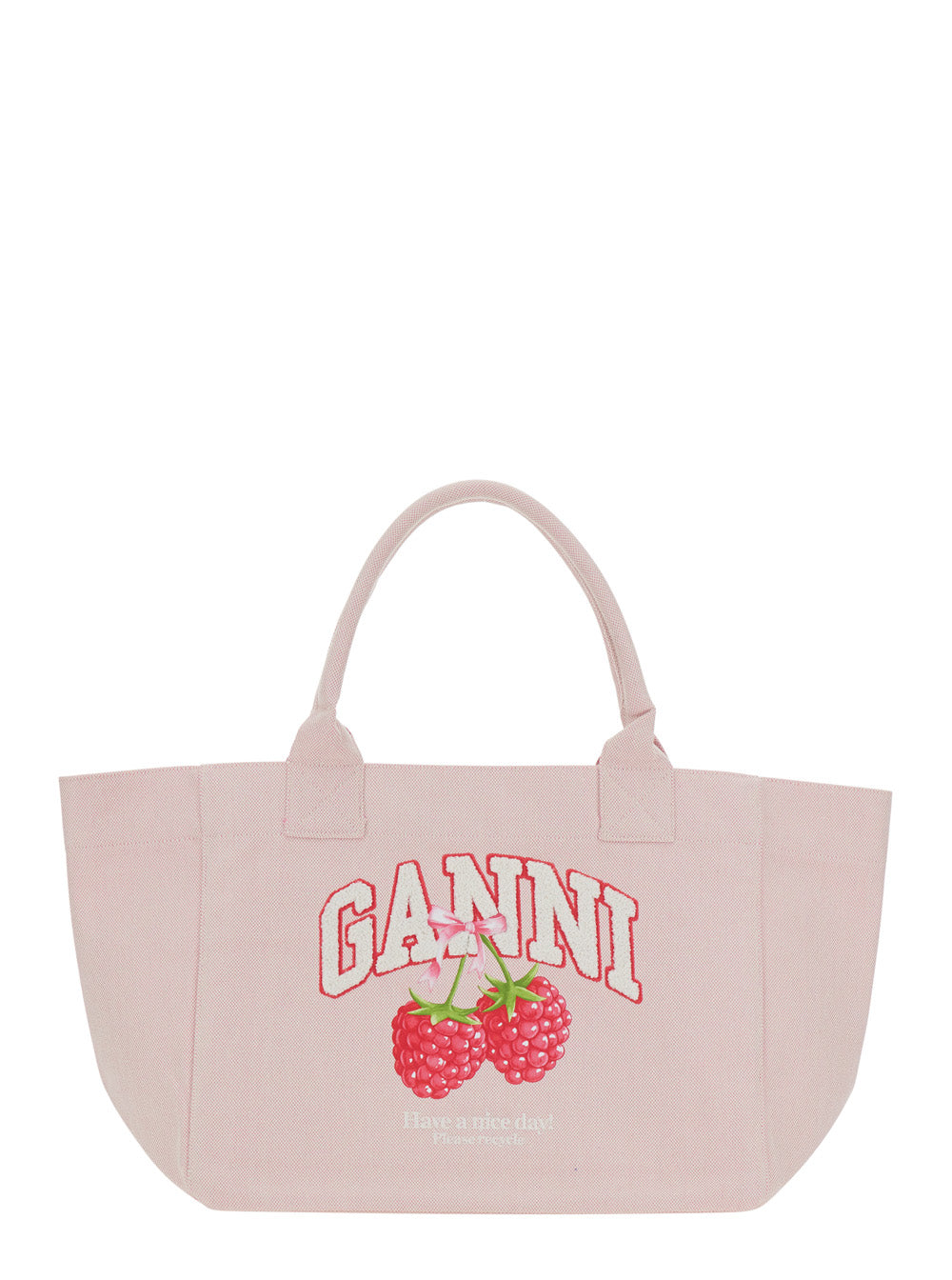 GANNI Ganni Women 'Trapeze Medium' Pink Tote Bag With Logo Lettering And Print On The Front In Cotton For Women