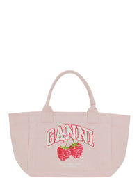 GANNI Ganni Women 'Trapeze Medium' Pink Tote Bag With Logo Lettering And Print On The Front In Cotton For Women