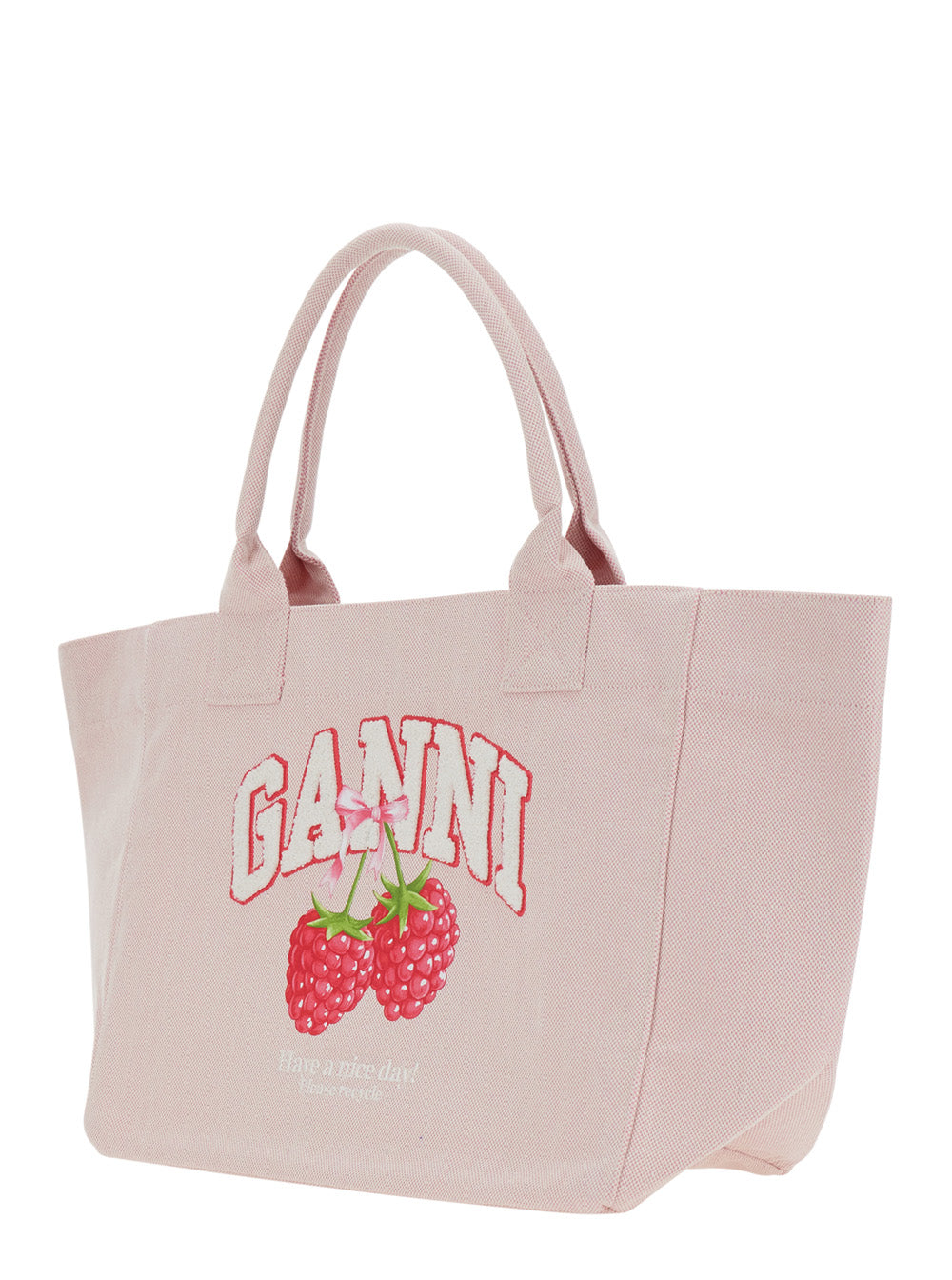 GANNI Ganni Women 'Trapeze Medium' Pink Tote Bag With Logo Lettering And Print On The Front In Cotton For Women