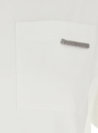 Brunello Cucinelli Women White Crew Neck T-Shirt With Monile Detail On The Front In Cotton For Women