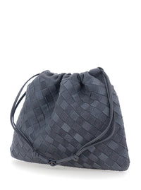 Bottega Veneta Women Blue Shoulder Bag With Drawstring Closure And Intreccio Motif In Suede For Women
