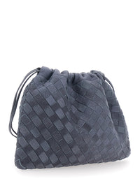 Bottega Veneta Women Blue Shoulder Bag With Drawstring Closure And Intreccio Motif In Suede For Women