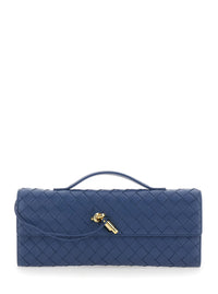 Bottega Veneta Women 'Andiamo' Blue Clutch With Handle And Intreccio Motif In Leather For Women
